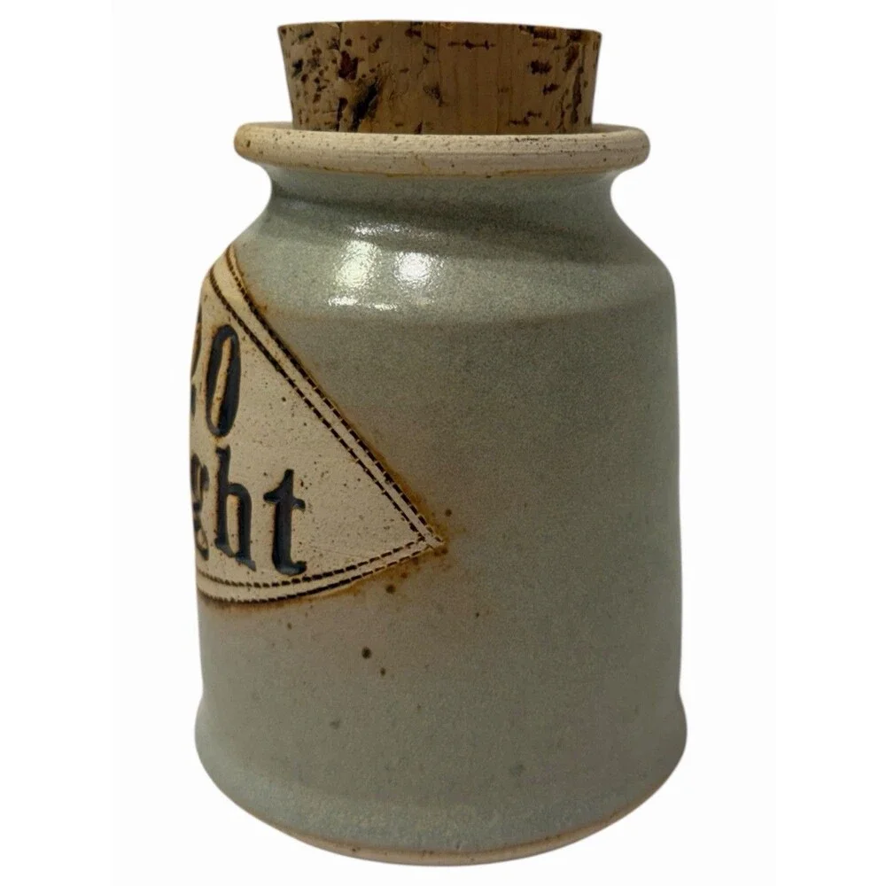 Stoneware Cork Lid Jar 20-20 Hindsight Brophy Pottery Humor Storage Jar Vintage